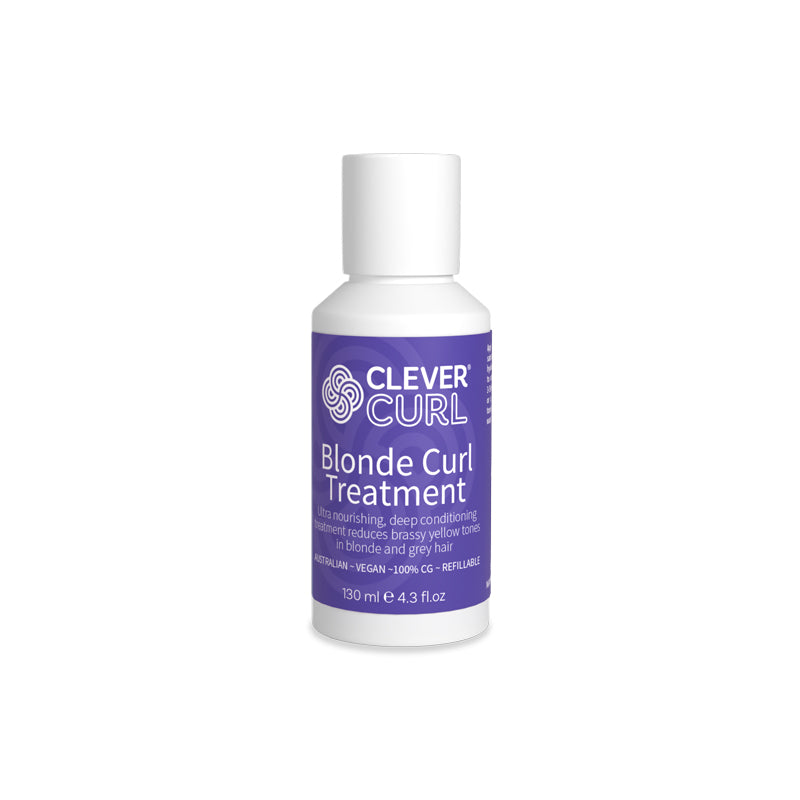 Clever Curl Blonde Curl Treatment bottle on a white background