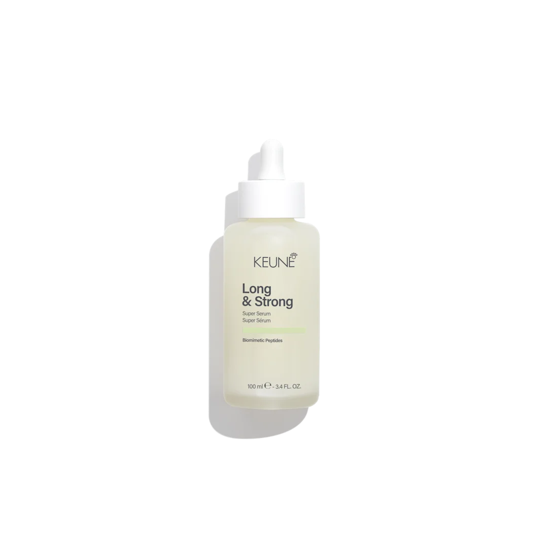 Keune Long & Strong serum bottle on a white background