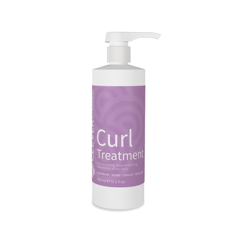 Bottle of Curl Treatment with a pump on a white background