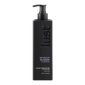Black bottle of 'lust' blonde conditioner on a white background