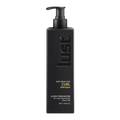 Black shampoo bottle with pump labeled 'lust' on a white background