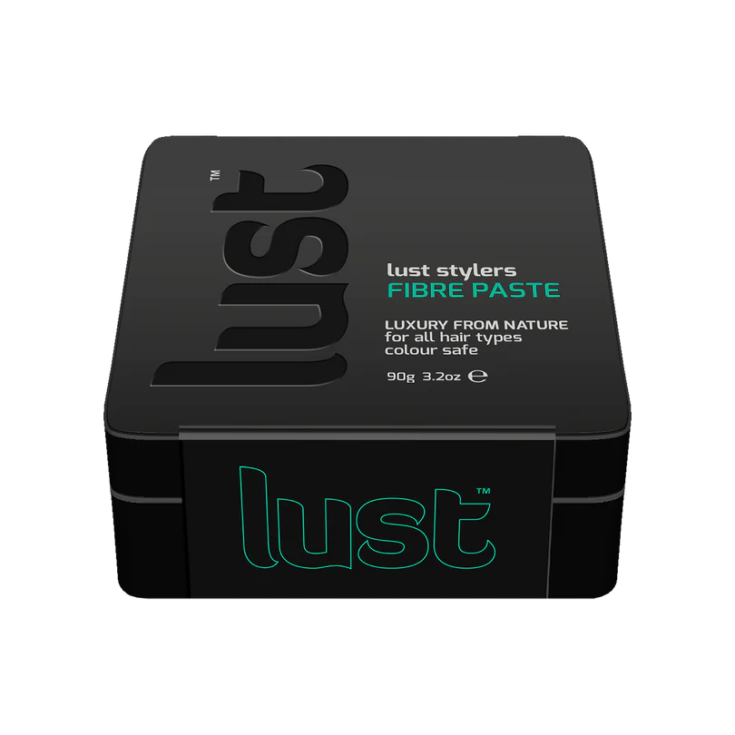 Black box of lust styling fibre paste on a white background