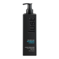 Black conditioner bottle with pump labeled 'lust' on a white background