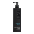 Black shampoo bottle with pump labeled 'lust' on a white background