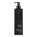 Black shampoo bottle with pump labeled 'lust' on a white background