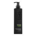 Black bottle of 'lust' volume conditioner on a white background